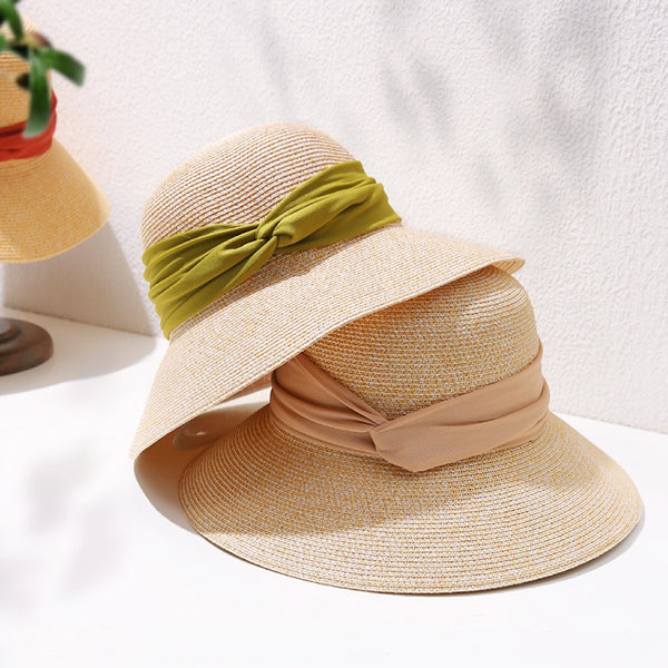 Chapeau de paille pliable de protection solaire avec ruban