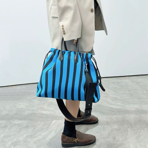 Striped Drawstring Bowling Bag