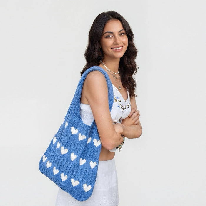 Heart Pattern Crochet Tote Bag