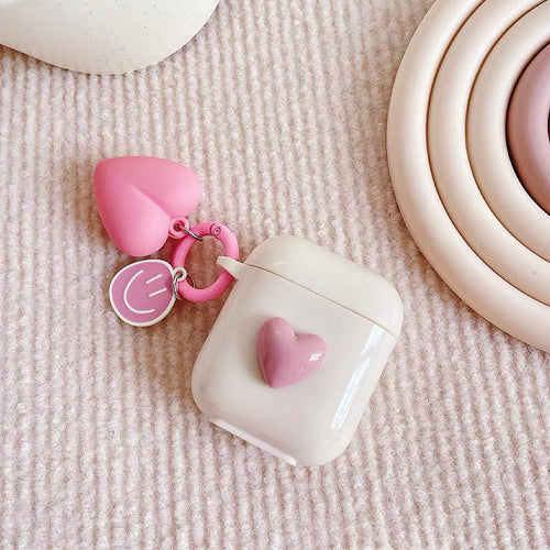 Funda de estuche para AirPods con forma de corazón rosa