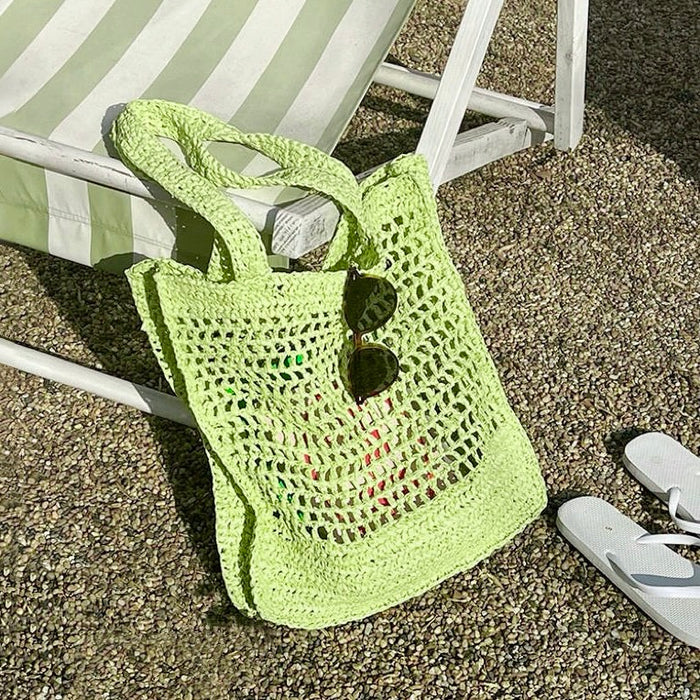 [New Color]Crochet Straw Tote Bag In Fresh Green