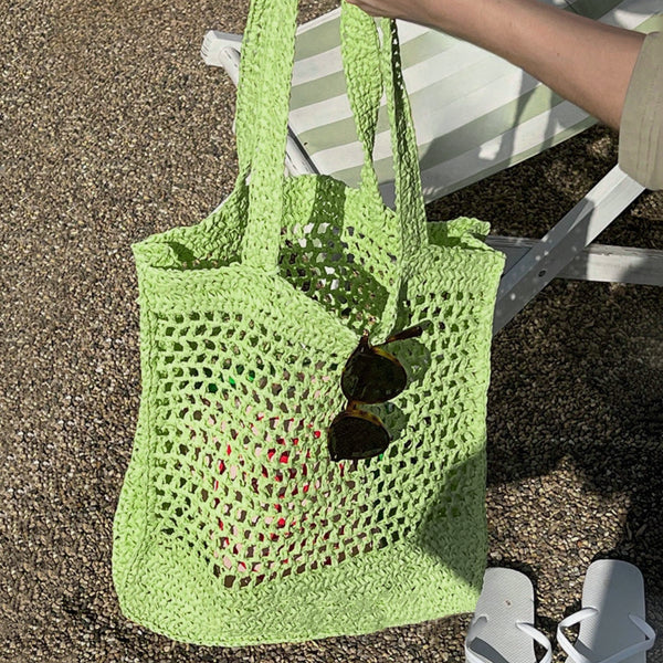 [New Color]Crochet Straw Tote Bag In Fresh Green