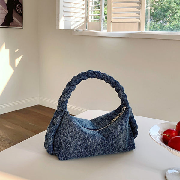 Sac à main en denim à poignée tressée