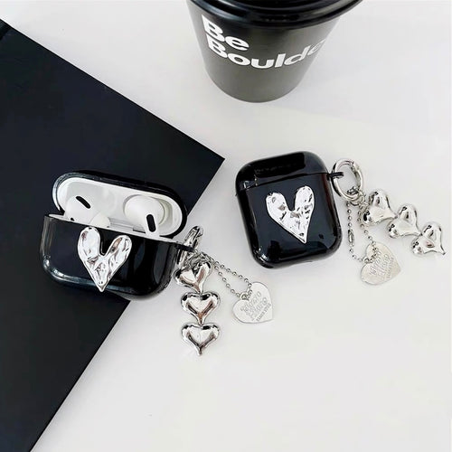 Black AirPods case cover With Silver Heart