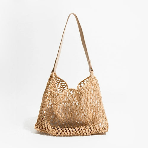 Crochet Shoulder Bag With Leather Strap