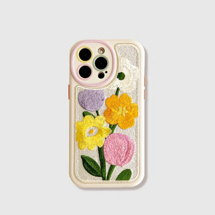 Handyhülle mit Stickerei-Blumen