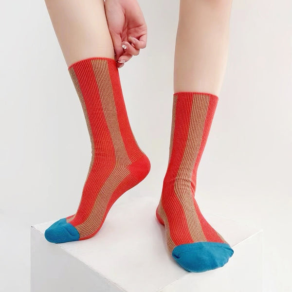 Chaussettes rayées de couleur contrastée