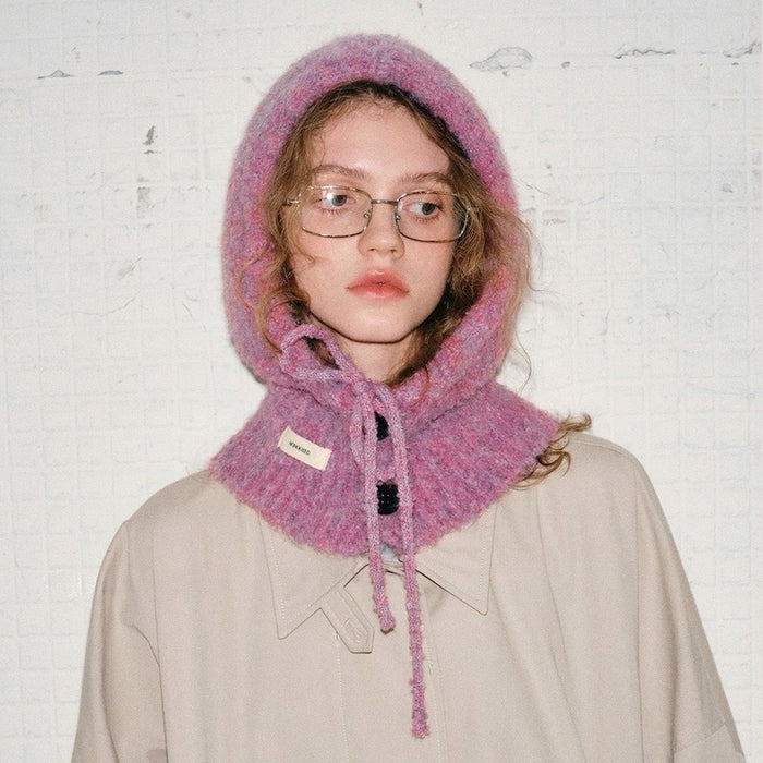 Drawstring Buttoned Balaclava Hat