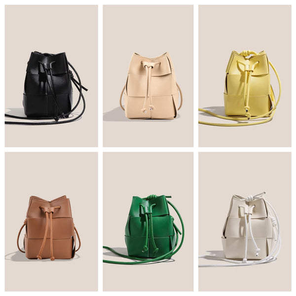 Fashion Weave Small Soft PU Leather Bucket Bags for Women Designer
