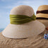 Sun protective foldable straw hat with ribbon