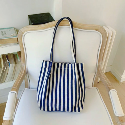 Canvas Vertical Stripes Shoulder Bag