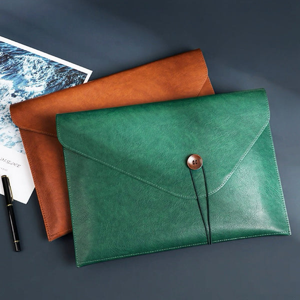 Buttoned Leather File Folder