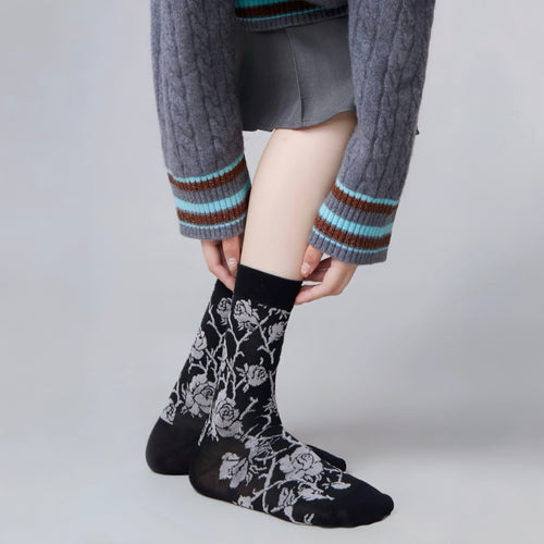 Chaussettes brodées à fleurs