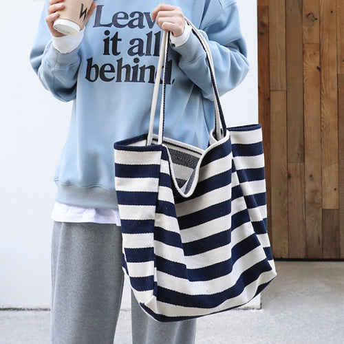 Stripe Textured Canvas Tote Bag