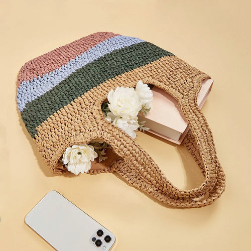 Borsa in paglia di rattan a righe