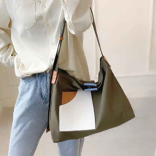 Borsa tote in tela color block