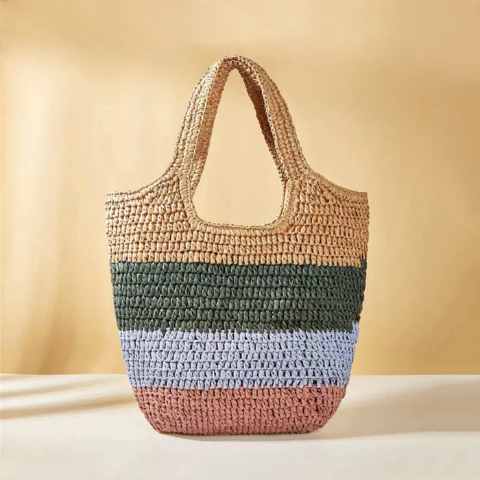 Borsa in paglia di rattan a righe
