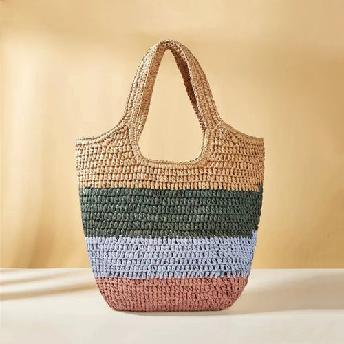 Borsa in paglia di rattan a righe