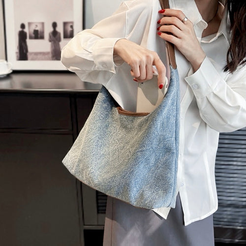 Borsa a tracolla in denim con motivo rombi