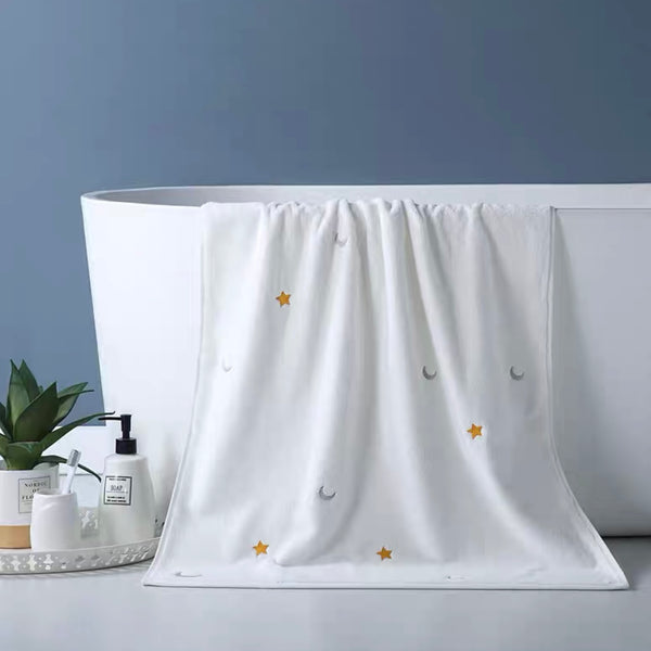 Embroidered Moon Star Bath Towel