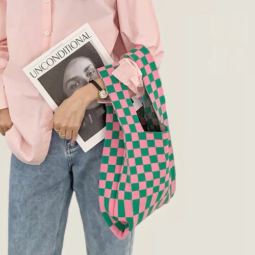 Sac fourre-tout tissé à carreaux