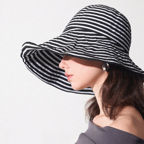 Striped Wide Brim Bucket Hat