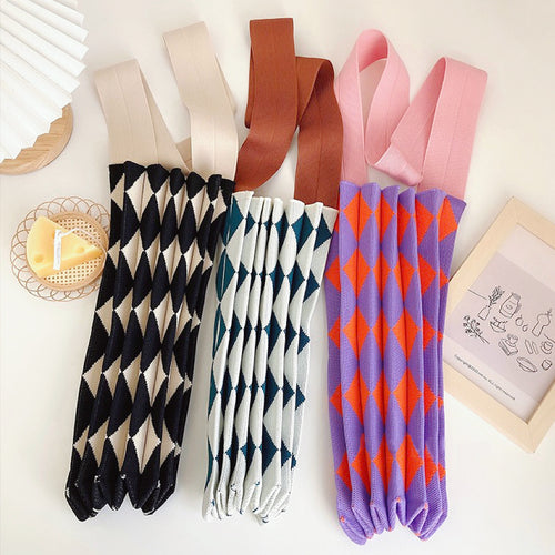 Foldable Argyle Knitted Tote Bag