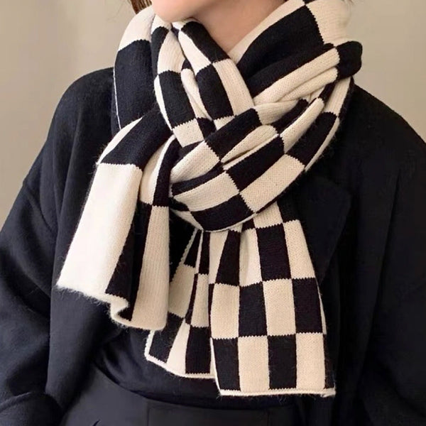 Thick Checkered Wool Scarf