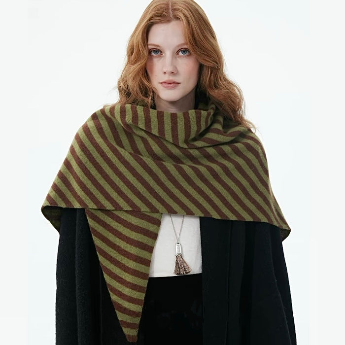 Striped Wool Triangle Scarf Shawl