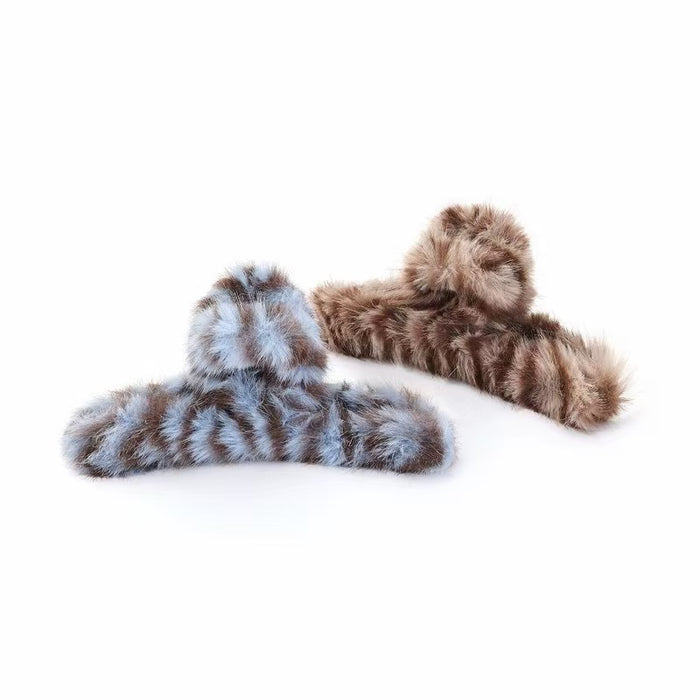 Fluffy Striped  Hair Claw