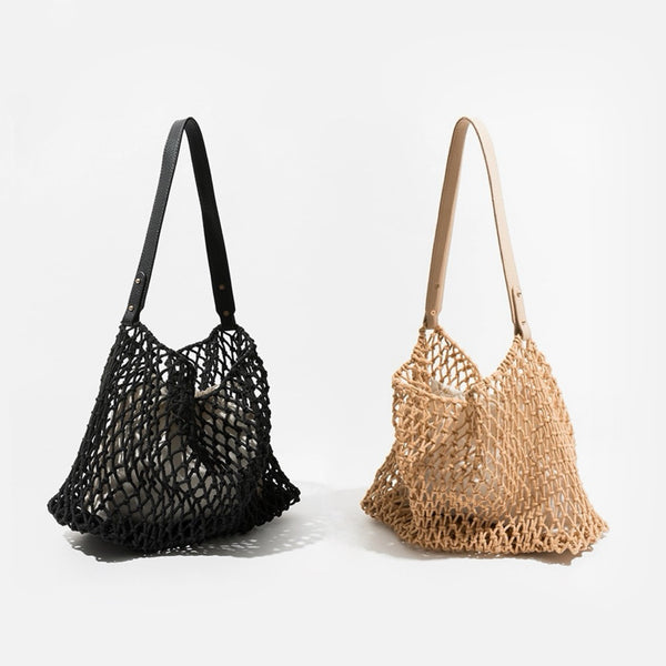 Crochet Shoulder Bag With Leather Strap
