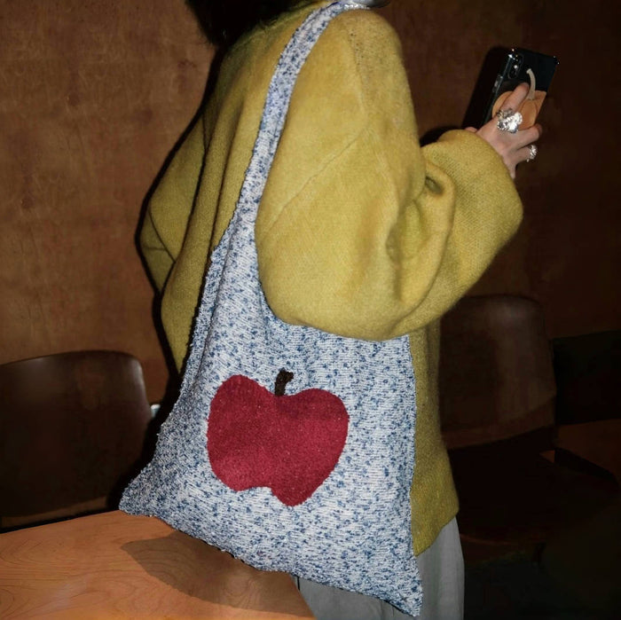 Apfel-Stricktasche mit Spruch
