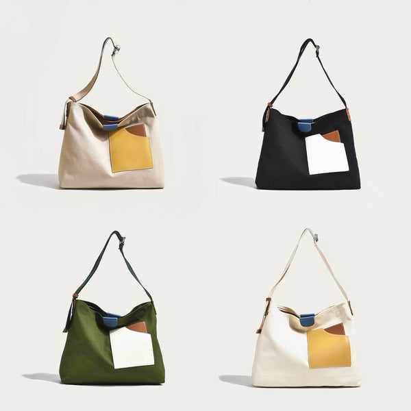 Color Block Canvas Tote Bag