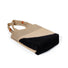 Flat lay view of khaki and black knitted tote bag presenting minimalist geometric look for urban city walks.