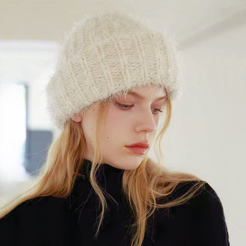 Fluffy Knitted Thick Beanie