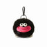 Fluffy black polyester Big Mouth Coal Bag Charm with pink lips, googly eyes, and a black carabiner clip.