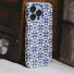 Front view of Blue White Porcelain Case. Vintage-inspired floral motif on a resilient clear silicone frame.