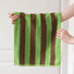 Model holding a Bold Color Striped Face Towel in Green-blue.
