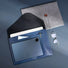 Folded view of Buttoned Leather File Folder bag in blue, great for everyday carry and travel.