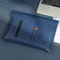 Folded view of Buttoned Leather File Folder bag in blue, ideal for errands and gifting.