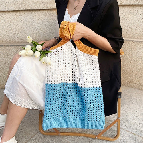 Large Contrast Color Tote Bag