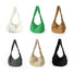 Six versatile earth tones of the padded nylon crescent bag, including khaki, grey, green, camel, white, and black.