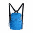 Blue casual nylon pleated backpack with black straps, drawstring, snap, and side pockets.