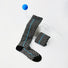 Front view of Black and gray checkered knee-high socks with a thin blue stripe.