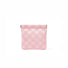 Pink checkered self-closing storage bag, front view; woven checker pouch for toiletries and daily organization.