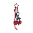 Red PU leather cherry bag charm with a star keyring and dark blue strap.