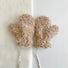 Khaki cloud-touch fluffy gloves with plush texture and ribbed cuff; warm comfort for cold days.
