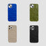 Four silicone pleated iPhone cases in blue, olive green, beige, and black.