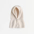 Front view of beige balaclava hat with multi-tone patterns, offering a sophisticated winter headwear look.