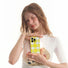 Model holding Cream Yellow Checker Case. Smooth durable acrylic in a classic retro-inspired pattern.